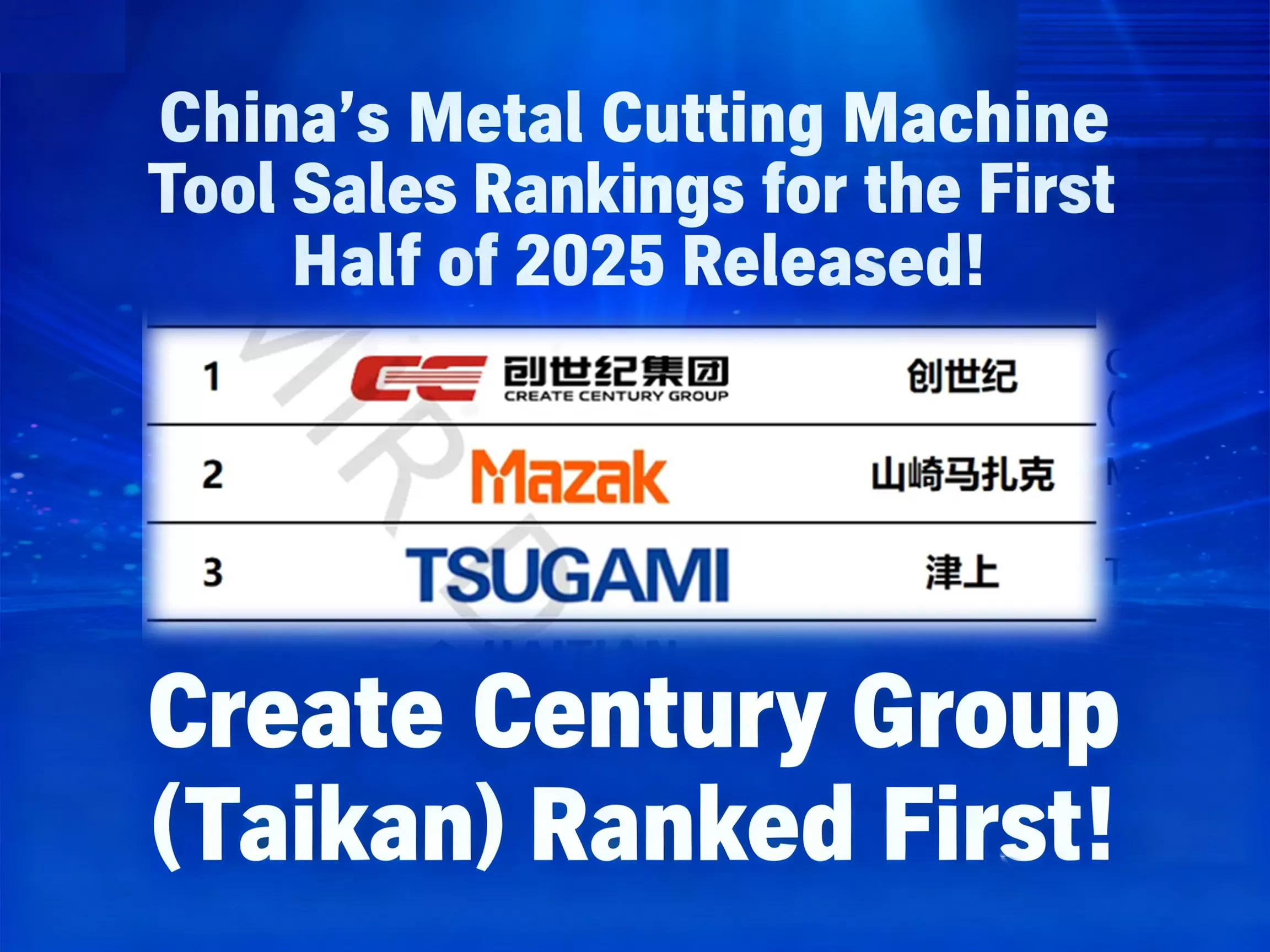 Create Century (Taikan) encabeza la lista de ingresos por ventas de máquinas herramienta de corte de metal en China en el primer semestre de 2025.